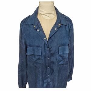 ZARA BASIC Tunic Top Utility Mini Dress Dark Blue Chambray Denim Size L Loose